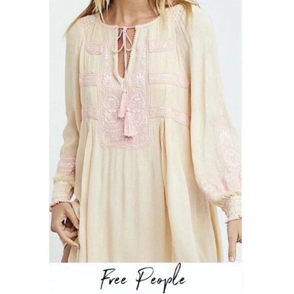 Free People Urban Outfitters Wild Willow dress/tunic Sheer Pink Embroidered Sz M